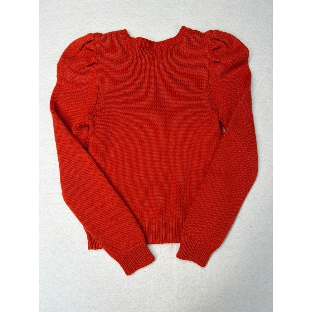 Derek Lam Collective Red Orange Puff Sleeve Wool Blend Knit Sweater XS Snagged - Picture 6 of 7